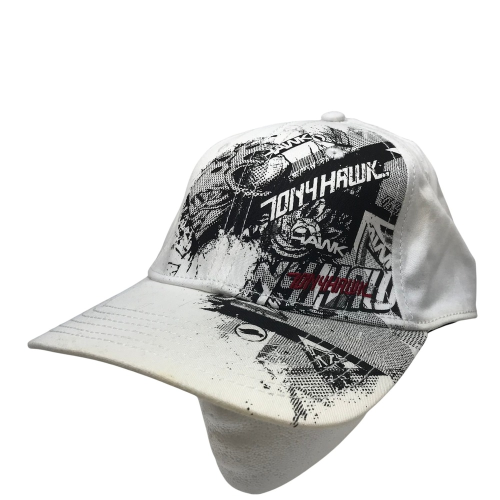 Tony Hawk Mens White Graphic Print Skateboard Baseball Cap Hat OSFM Y2K Skater